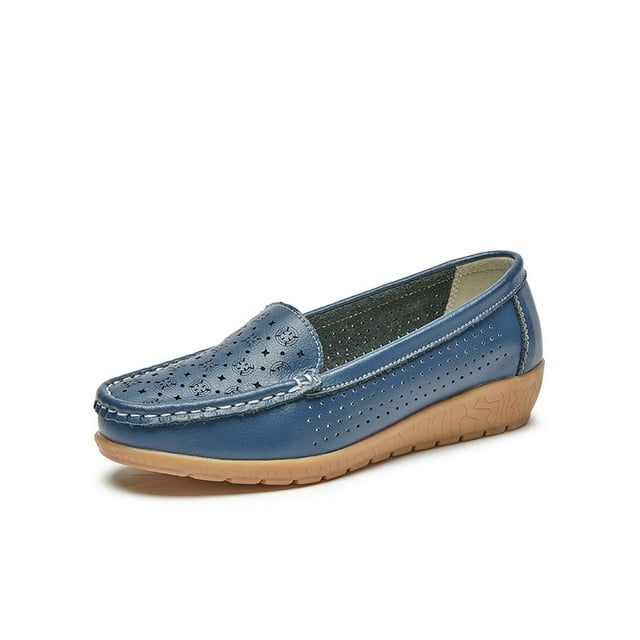 Woobling Chaussures Bateau pour Femmes Mocassins Bas à Enfiler Décontractés Compensés Antidérapants Bout Rond Bleu Foncé 6