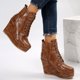 thumbnail image 4 of NECHOLOGY Botas Mujer Adulto Femenino Zapatos Botines mujer Botas de suela gruesa con tacón de cuña y cordones de piedra sólida versátiles para mujer (Brown, 6.5), 4 of 7