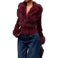 thumbnail image 3 of UDAUDU Women's Faux Fur Jacket Collared Zip Up Jacket 2026 Fall Fashion Clothes Long Sleeve Slim Fit Winter Going Out Coats L, 3 of 6