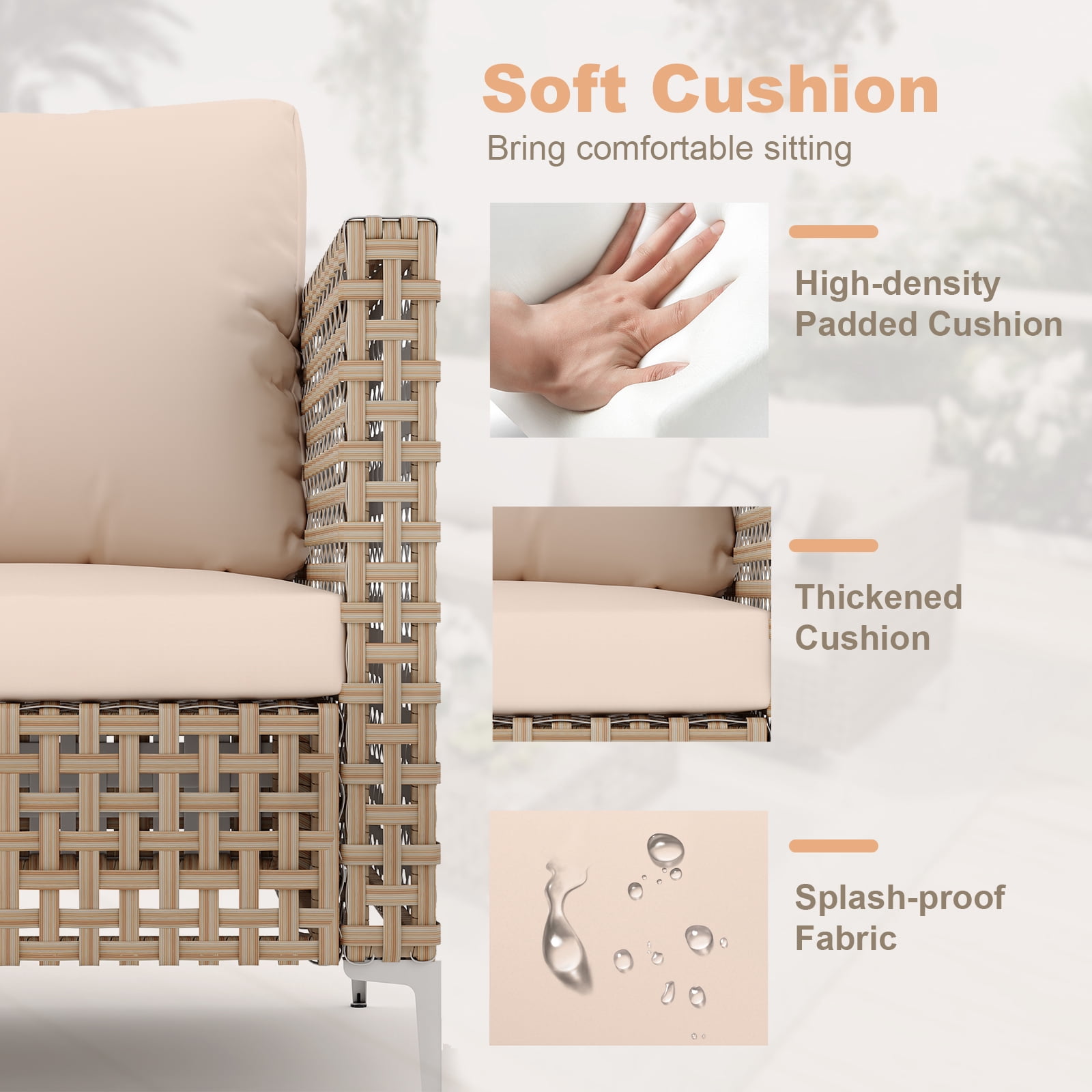 YHBINHUI 3 Piece Patio Furniture Set with Chaise Longue Outdoor Wicker Furnitrue Set (Yellow/Beige)