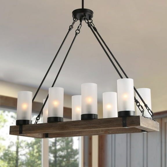 LNC 30-in Farmhouse Wood & Iron 8-Light Linear Chandelier for Kitchen Island & Dining
