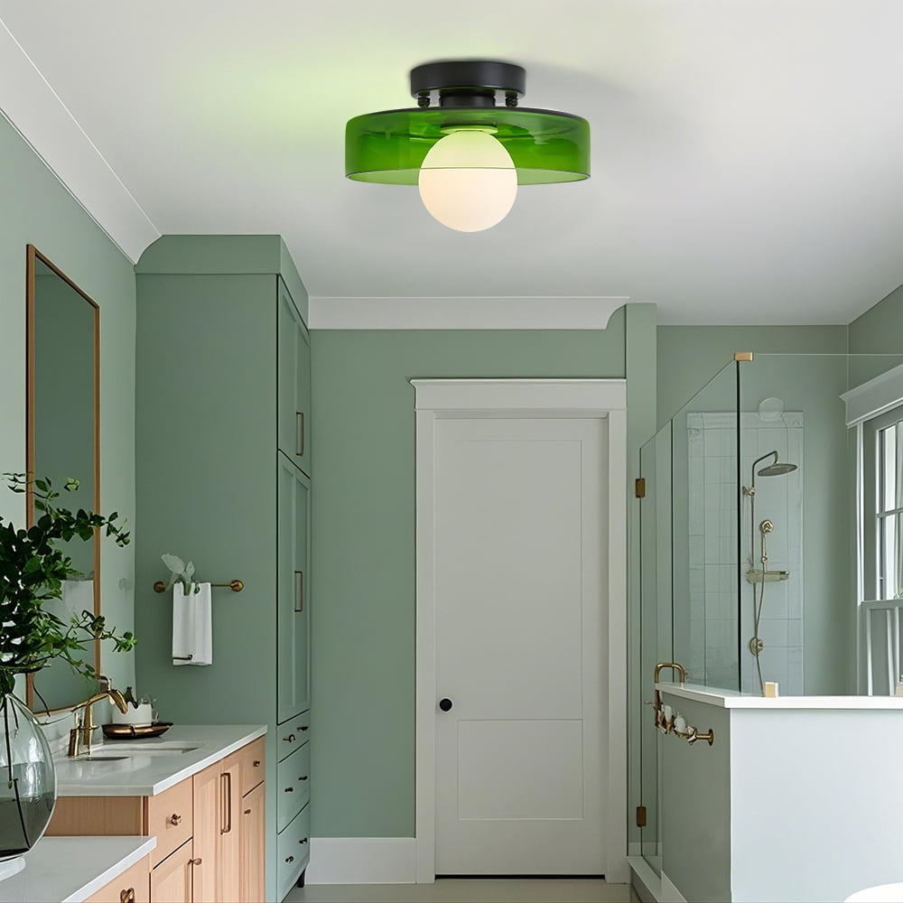 Mid-Century Modern Semi Flush Mount Ceiling Light, Kitchen Ceiling Light Fixture with Glass Shade,Vintage Close to Ceiling Lamp for Entryway Hallway Bathroom