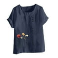 thumbnail image 3 of UPPADA Under 15 Linen Shirts for Women Casual Loose Fit Summer Tops Floral Print Crew Neck Buttons Shirts Short Sleeve Trendy Blouses Plus Size Tunic Blouse Loose Fit Baggy Daisy Blouses Navy,XXXXXL, 3 of 4