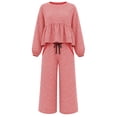 thumbnail image 2 of Asgosdo Women Two Piece Outfits Boho Grid Ruffle Long Sleeve Top and Wide Leg Pant with Pocket Casual Fall Winter Matching Lounge Sets, 2 of 6