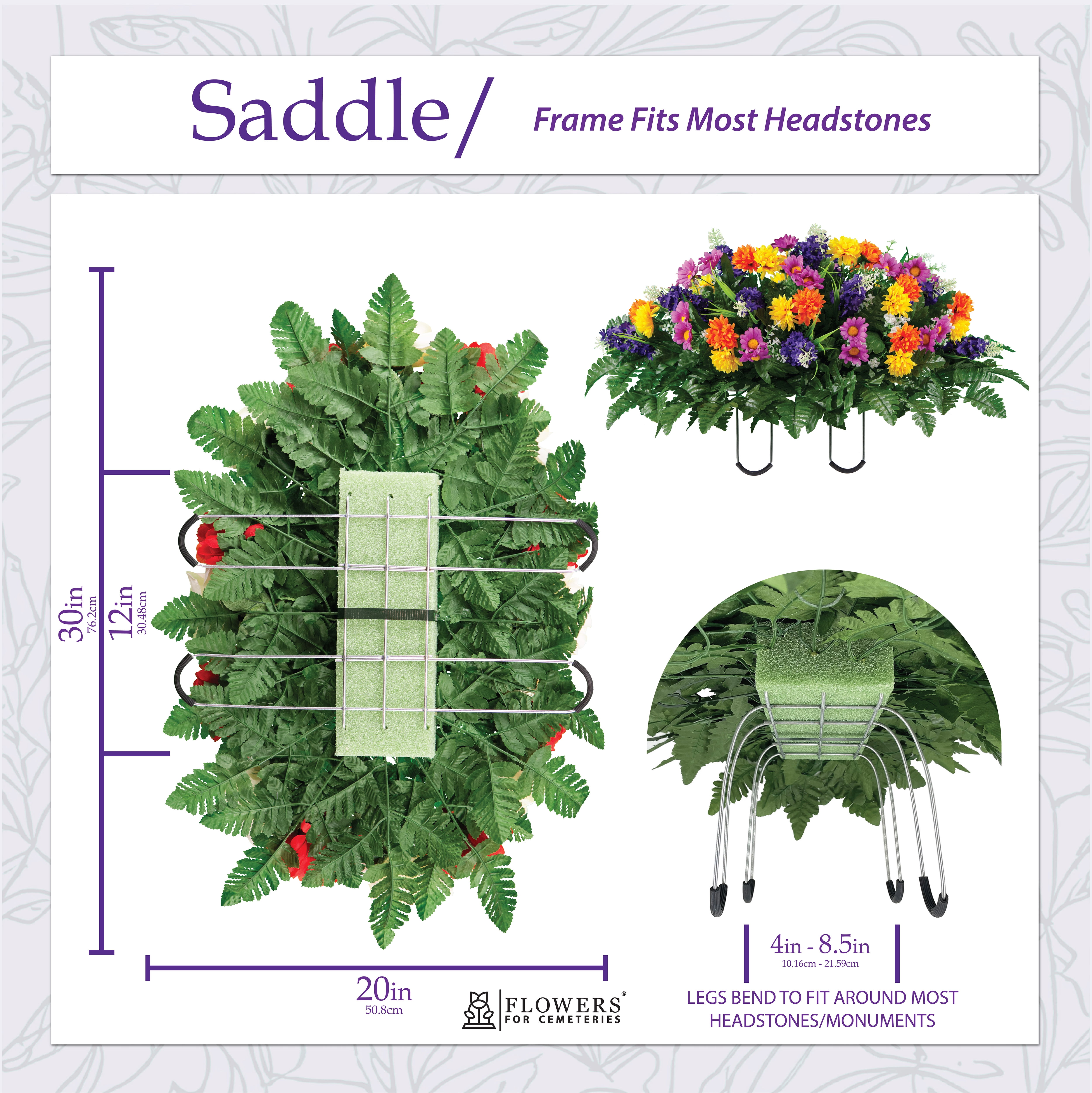 Sympathy Silks Artificial Cemetery Flowers - Red Yellow Purple Wildflowers - 2 Bouquets with Vases and Headstone Saddle