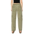 thumbnail image 3 of CALI1850 Women's Relaxed Fit Comfortable Mid Rise Washed Linen Straight Leg Cargo Pants With Elastic Band, 3 of 7