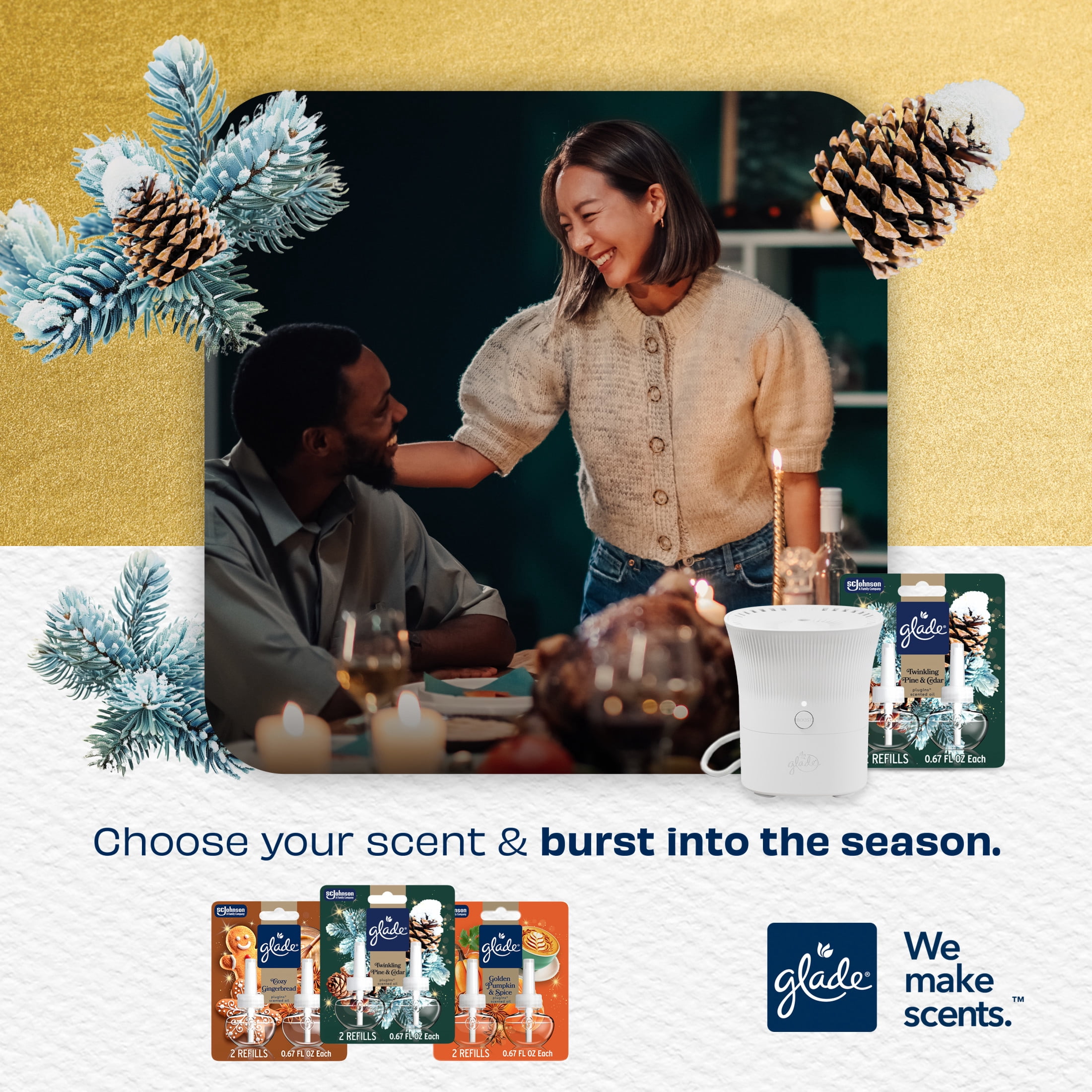Glade® Scent Flow PlugIns® Air Freshener Starter Kit, Twinkling Pine & Cedar, 1 Device + 1 Refill, 0.67 fl oz