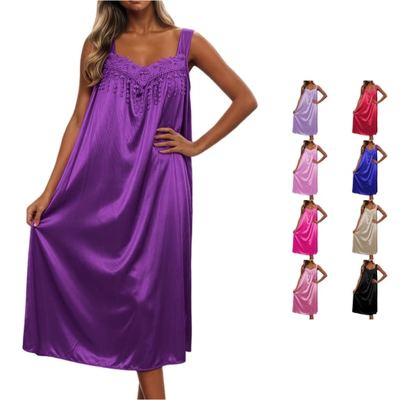 LIIPEE Womens Plus Size Summer Nightgown Casual Lace Sleep Dress Ladies Cozy Sleepwear
