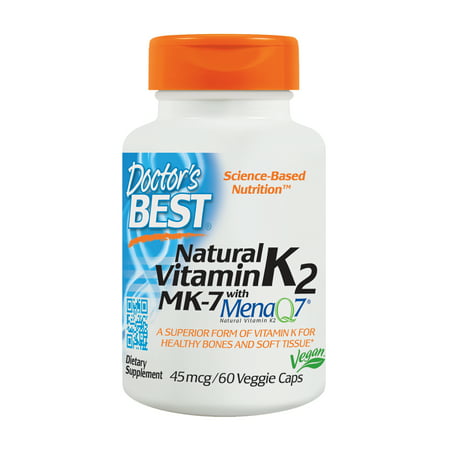 Doctor's Best Natural Vitamin K2 MK-7 with MenaQ7, Non-GMO, Vegan, Gluten Free, Soy Free, 45 mcg 60 Veggie (Best Quality Vitamin Supplements)