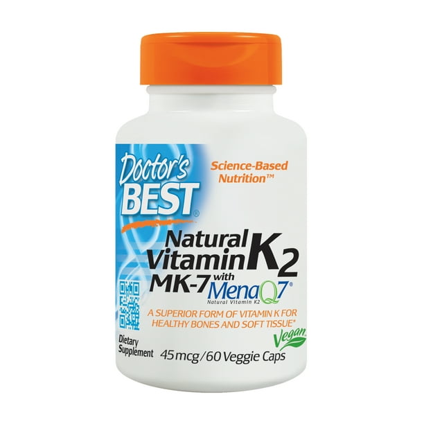 Doctor S Best Natural Vitamin K2 Mk 7 With Menaq7 Non Gmo Vegan Gluten Free Soy Free 45 Mcg 60 Veggie Caps Walmart Com Walmart Com