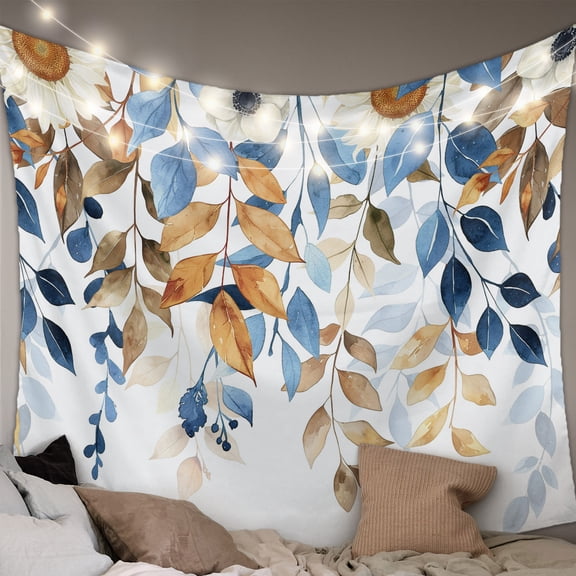 Orange Blue Botanical Tapestry for Bedroom Wall Hanging Tapestry, Weeping Fall Eucalyptus Leaves Ceiling Backdrop Tapestries Poster Blanket Wall Decor for Teens Room Living Room Dorm 39" x 59"