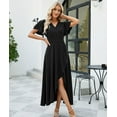 thumbnail image 3 of Women's Elegant V Neck Ruffle Sleeve Maxi Dress Solid Color Flowy Formal Cocktail Party Wedding Guest Work Dresses, 3 of 6