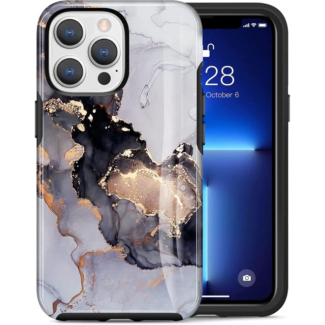 Fundas de teléfono de mármol para iPhone 13 Pro, funda protectora de silicona suave a prueba de golpes y cubierta de PC dura para mujeres, hombres y niñas, lindo diseño de brillo dorado