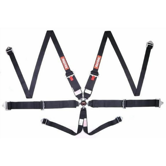 RaceQuip 747007RQP 6 Point Harness Camlock SFI 16.1 Pull Up Adjust Bolt-On/Wrap Around Individual Harness Black