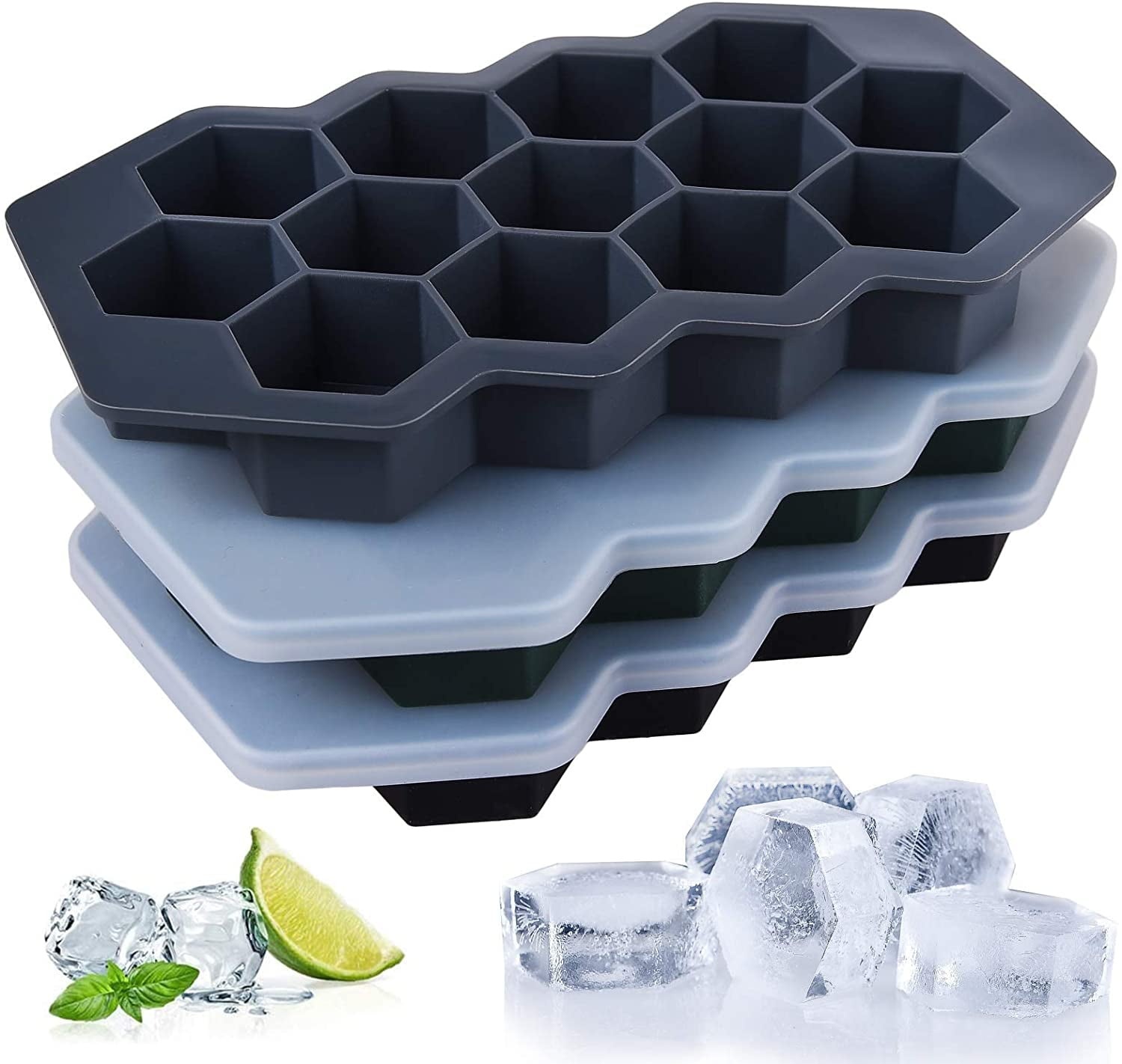 DIY Silicone Flexible Ice Cube Tray Hexagonal 24 Per Tray With Lid Puree Hexagon 