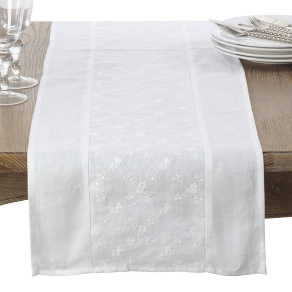 SARO 1573.W1672B 16 x 72 in. Rectangle Fine Embroidery Design Runner White