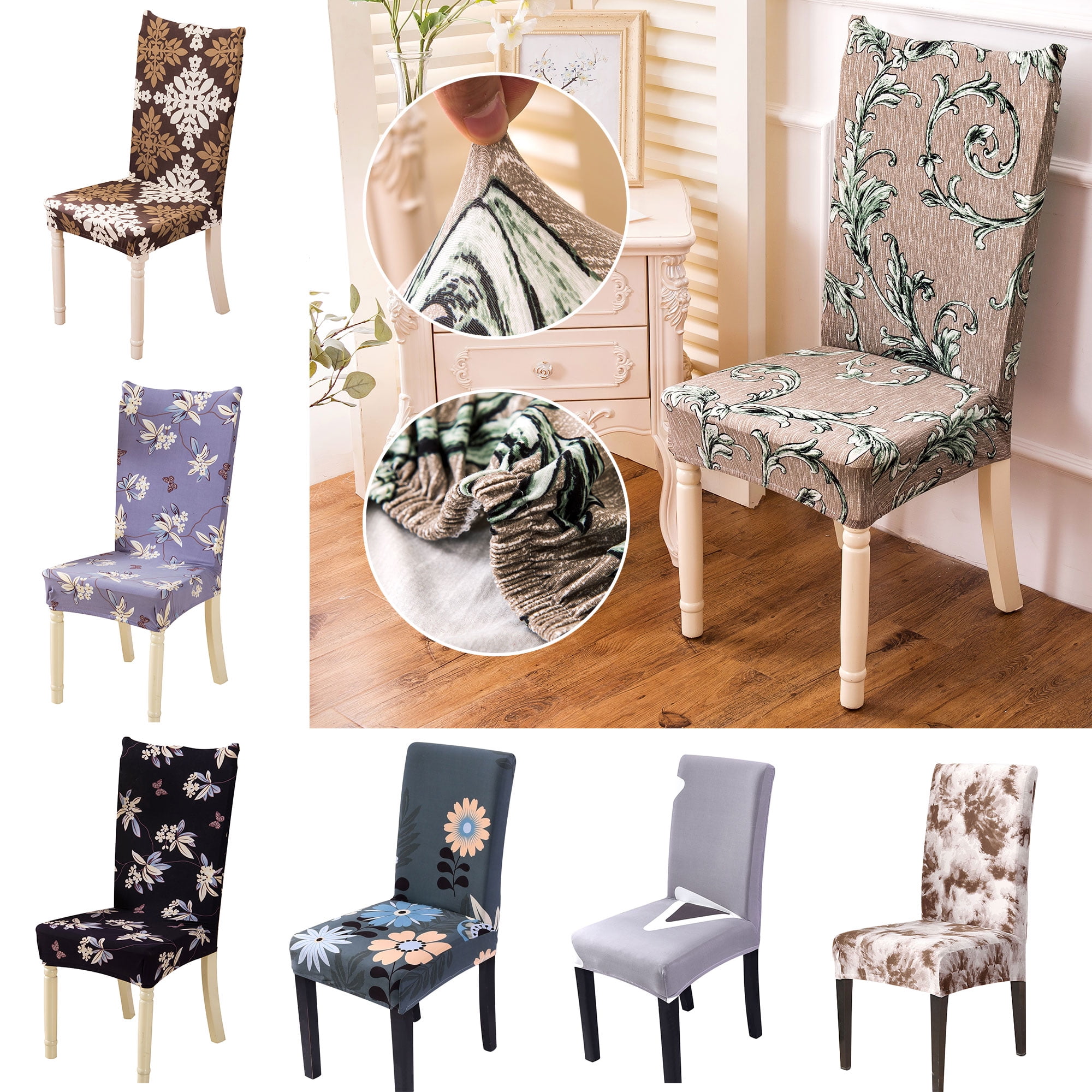 Details about   1/4/6Pcs Spandex Stretch Dining Chair Covers Seat Cover Slipcovers Home Decor US 