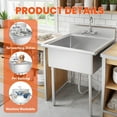 thumbnail image 4 of Utility Sink ,Kitchen Sink with Hot & Cold Water Pipes Include Faucet & legs, Heavy Duty Free-Standing Commercial Sink for Catering Truck Station, 4 of 8