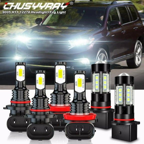For Toyota Highlander 2011-2013 Combo LED Headlight Fog Light Bulbs Kit 6000K White Super Bright 6x