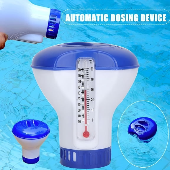HIBIBUD Floating Pool Spa Chlorine Tablet Dispenser Floater with Built-in Thermometer,Swimming Pool Floating Dispenser - Plastic Chlorine Tablet Doser for Pool Water Temperature & Chemical Control