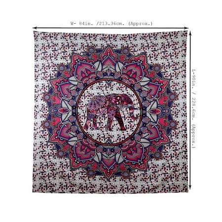 - Indian Mandala Wall Hanging Tapestry Bed Sheet Cover Purple & Pink Elephants 90