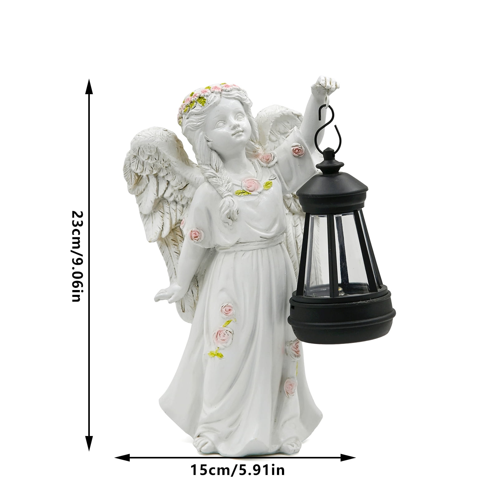 9" Angel Garden Statue with Solar Powered Lantern, Resin Outdoor Sculpture for Yard Art, Garden Decorations Memorial Gift Decor for Patio Porch Walkway, A