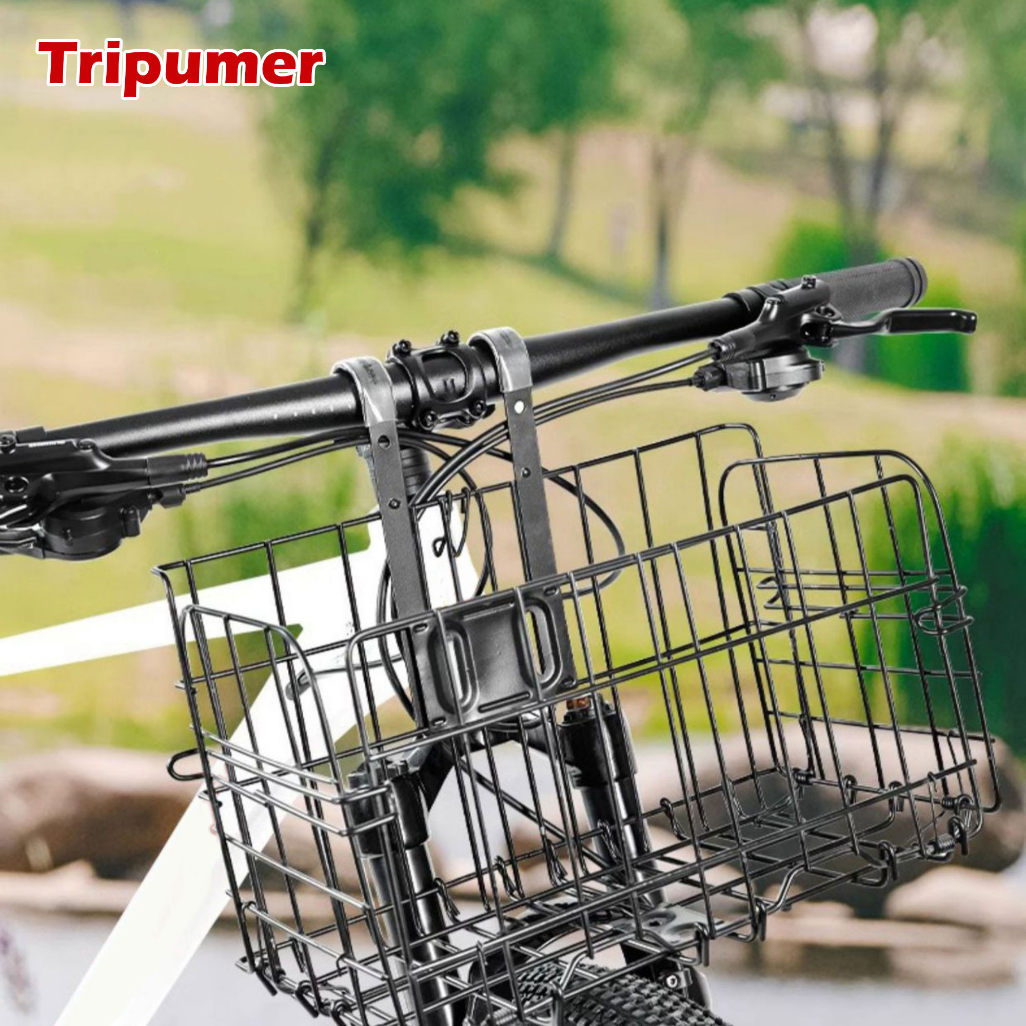 Semfri Folding Bicycle Front Cargo Basket,Rustproof Metal with Mesh Cover (Black)