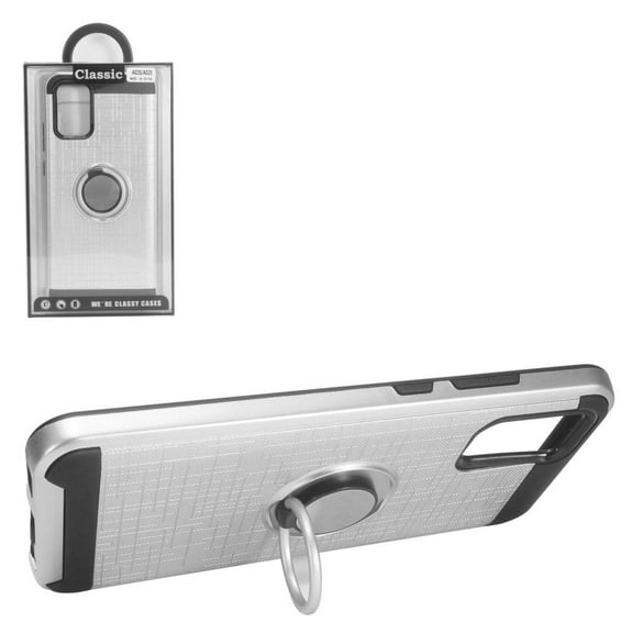 GSA Brushed Hybrid Case w/Magnetic Ring for Samsung Galaxy A02s - Silver/Black