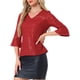 thumbnail image 4 of Top de lentejuelas INSPIRE CHIC para mujer con mangas de campana 3/4, escote en V, metálico, brillante y con purpurina, blusa de fiesta M roja, 4 of 6