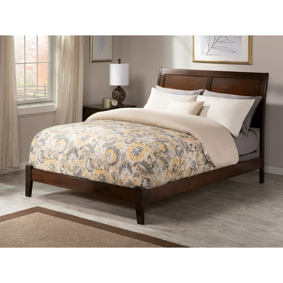 AFI Portland Queen Wood Foundation Bed Frame with Sleigh Headboard, Walnut