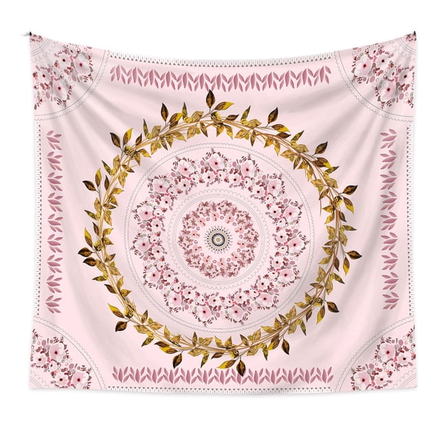 Tapiz de mandala, tapiz de medallón floral, tapiz de bosquejo de plantas florales, tapiz bohemio hippie para habitación