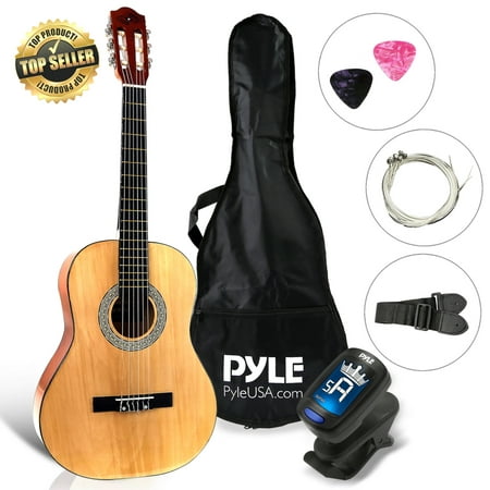 PYLE PGACLS82 - 6-String Classic Guitar - 3/4 Size Scale Guitar with Digital Tuner & Accessory Kit (36?? -inch)