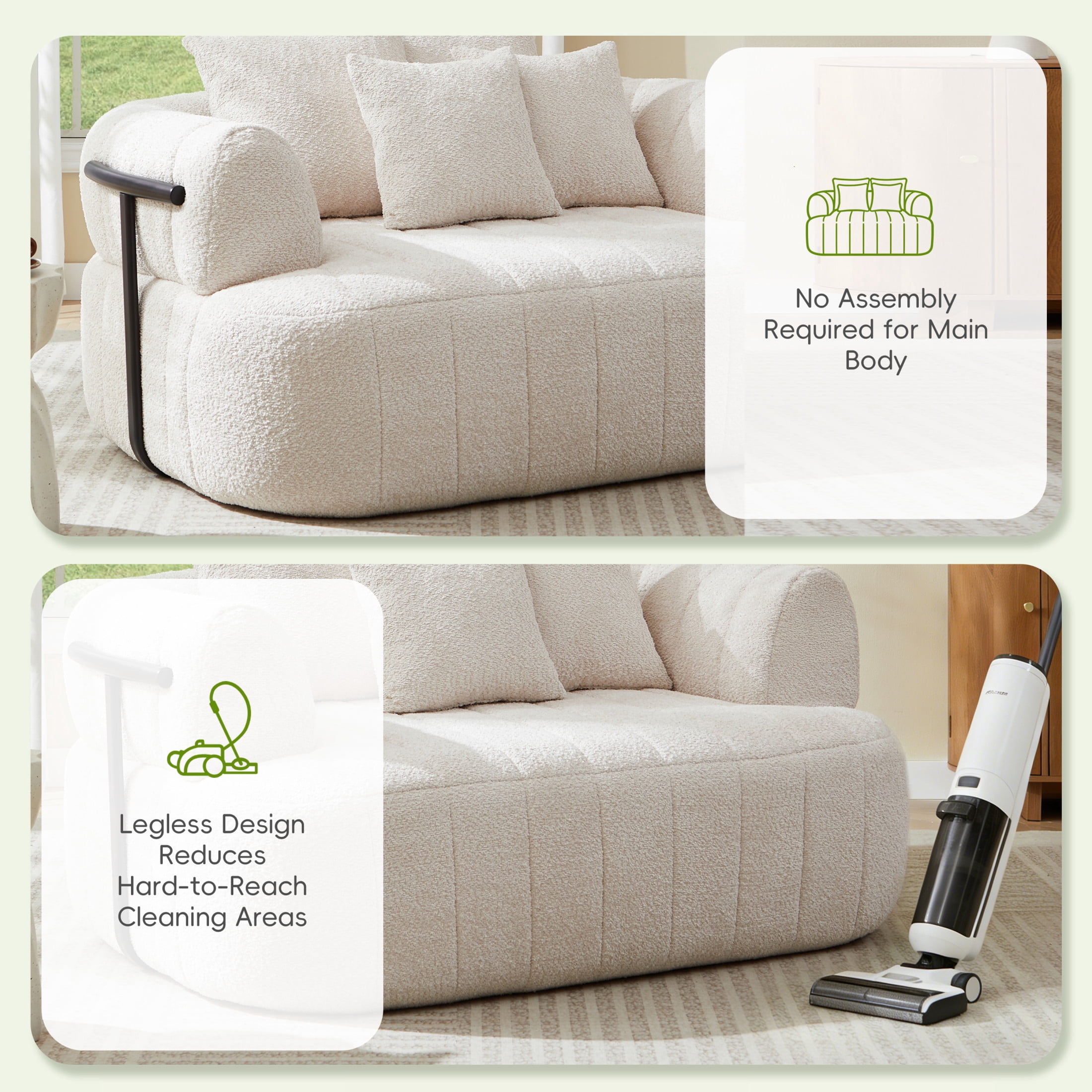 Noble House Quincia 64" Oversized Boneless Chaise Lounge with Boucle Upholstered, Cozy Comfy Cloud Sofa Bed, Beige