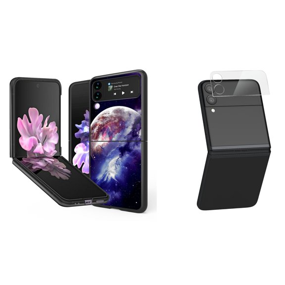 Bemz Premium Bundle for Samsung Galaxy Z Flip 3 5G: Slim Snap-On Protector Case (Nebula Planet), Rear Camera Glass Protector