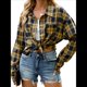 thumbnail image 3 of Camisas de Franela con Botones para Mujer, Camisas A Cuadros de Larga, Blusa Informal de Negocios. Amarillo L, 3 of 10