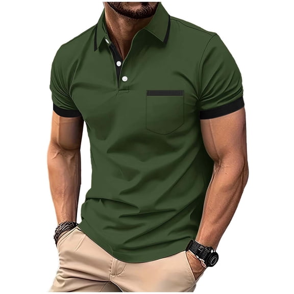Mens Contrast Color T-Shirts Short Sleeve Shirt Regular Fit Casual Tee V Neck Pullover Business Formal Button Up Shirts with Pocket Summer Training Gym Tops Cotton Workwear Boys Undershirts