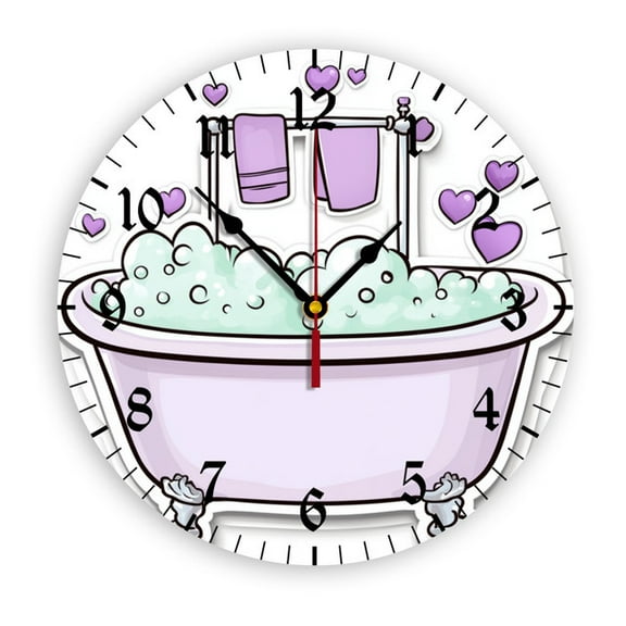 YladaFaie Watercolor Vintage Bathtub Wall Clocks Battery Operated 10 Inch Silent Non-Ticking Quiet Desk Clock Decor for Living Room Home Office School Kitchen