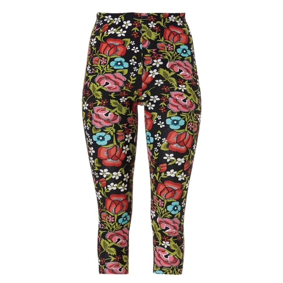 ellos Women's Plus Size Knit Capri Leggings - 38/40, Black Multi Floral Print