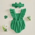 thumbnail image 7 of mgoYE My First St Patricks Day Baby Girl Outfit Newborn Summer Ruffle Romper Corduroy Sleeveless Jumpsuit Cute Summer Clothes(Green,3-6 Months), 7 of 7