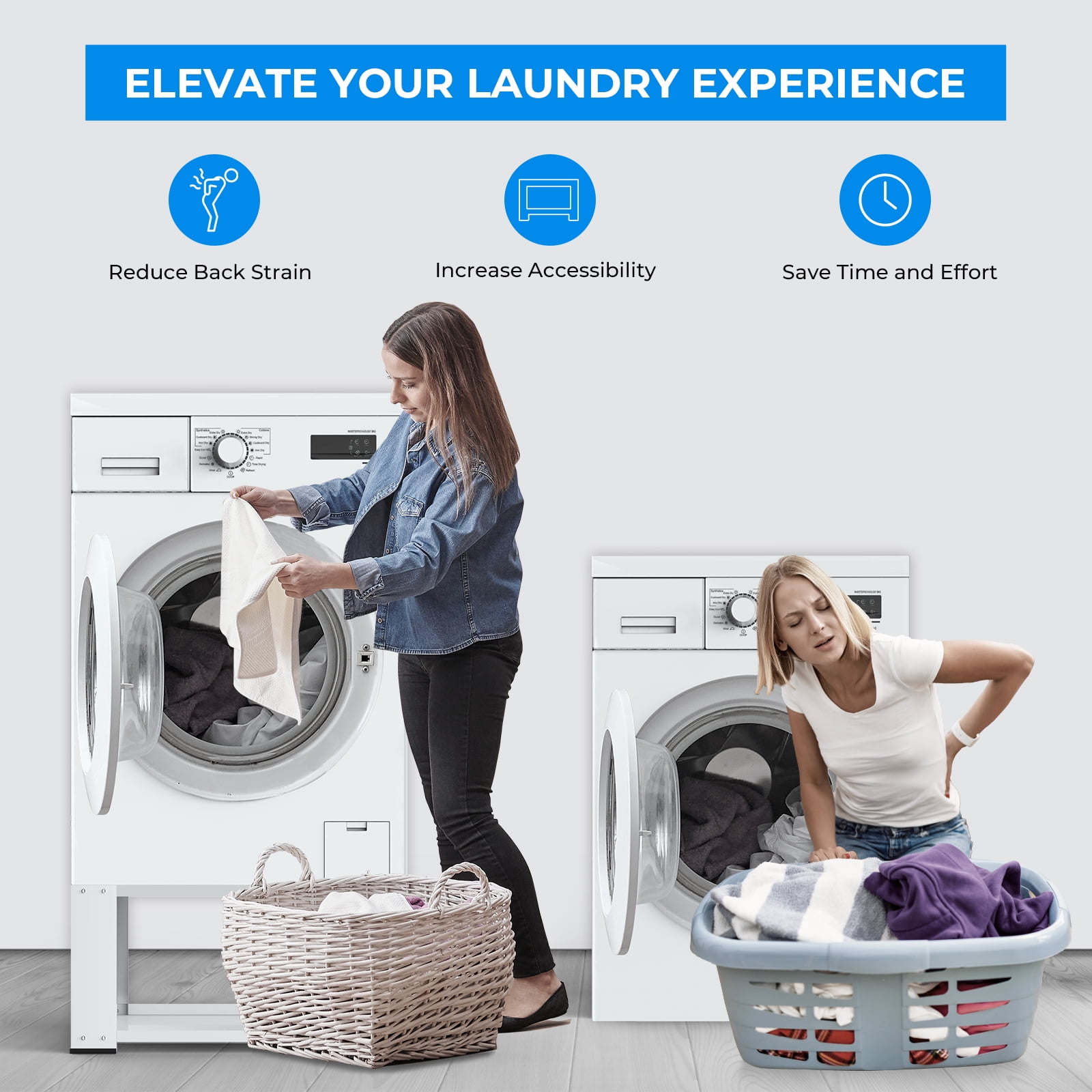 Washer Dryer Pedestal 28" Heavy Duty Matalde Washing Machine Pedestal 15.7" Height Laundry Riser, Stainless Steel, White