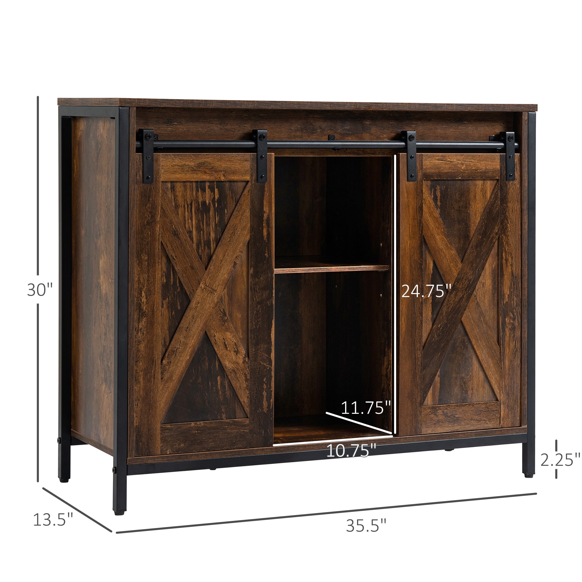 HOQBN Industrial Sideboard Buffet Cabinet, Kitchen Cabinet with Sliding Barn Doors, Coffee Bar Cabinet with Adjustable Shelves for Living Room, Home Bar, Rustic Brown