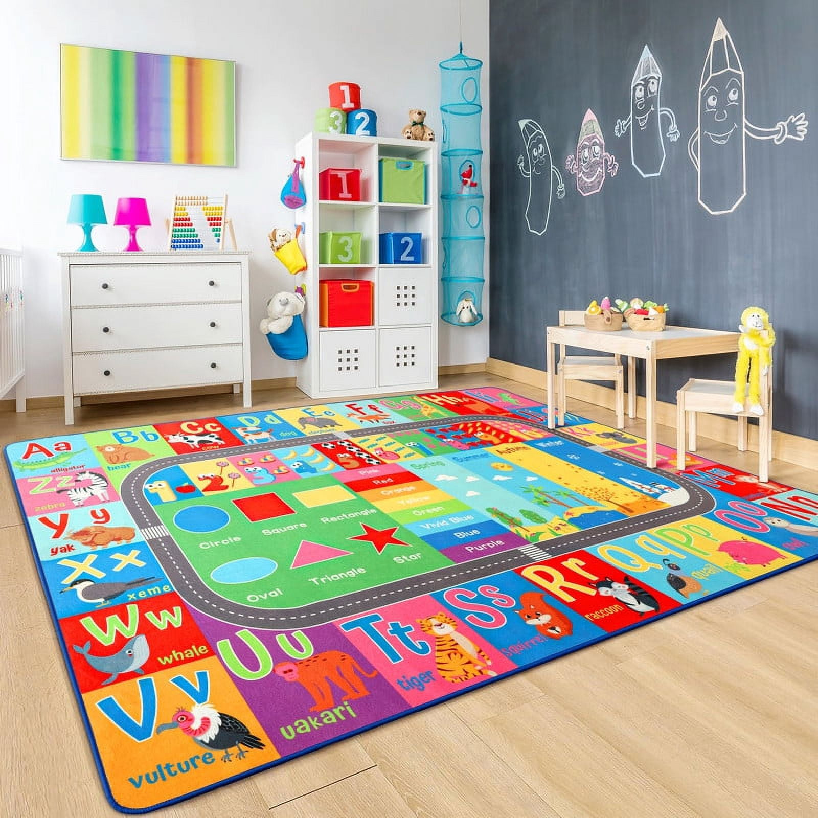 Lochas Kids Carpet Play Mat Educational Learning Rugs for Playing Children Area Rugs for Bedroom Playroom Nursery,Blue,7x10 Feet