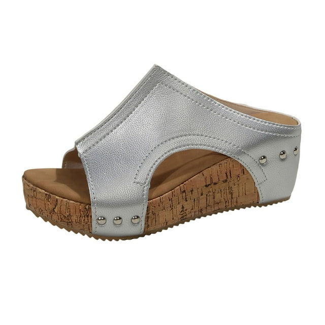 Ediodpoh Sandales Compensées pour Femmes Sandales Compensées à Plateforme Sandales Compensées à Bout Ouvert Chaussures d'Été Décontractées pour Femmes Argent 6