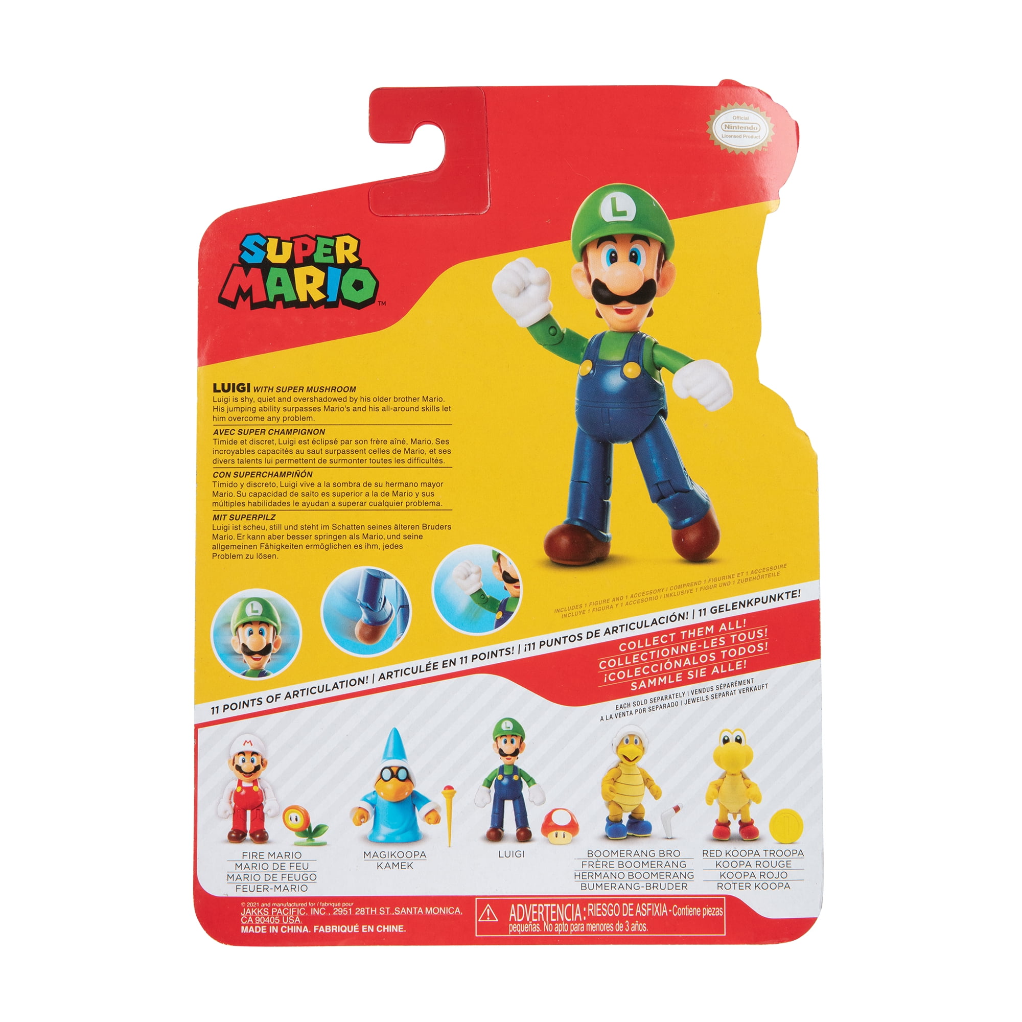 Nintendo Super Mario Luigi 4 Inch Action Figure with Red Mushroom Accessory