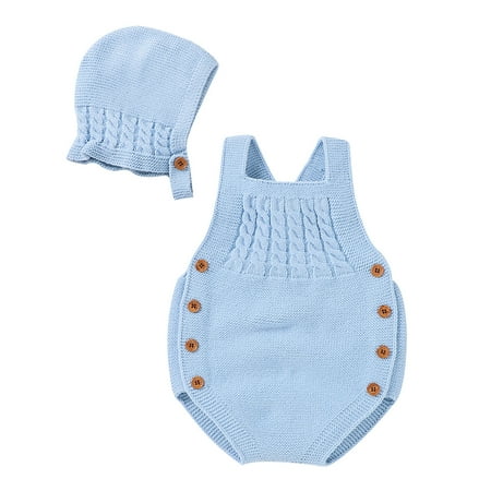 

MANHUJI Preemie Baby Girl Clothing Newborn Infant Baby Knit Romper Cotton Sleeveless Boy Girl Sweater Clothes Baby Bodysuit with Cute Hat Cap Set Sleepers 0-3 Months (Light Blue 80)