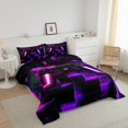 thumbnail image 3 of Gamepad Bedding Sets Gamer Comforter Set, Aesthetic Neon Futuristic Cubes Duvet Insert Video Game Gaming Down Comforter, Black Hot Pink Purple Bedding Comforter Sets, 3 of 7
