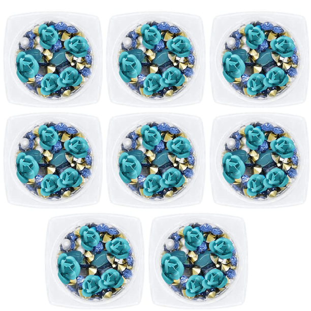 Nail Art 3D Rose Rhinestone Set, Gemas mixtas Flor metálica Adorno Perla Nail Art Decoraciones para Mujeres Niñas DIY Nail Art Design Craft Decoración Adepaton CPB-DE-LYY401-11