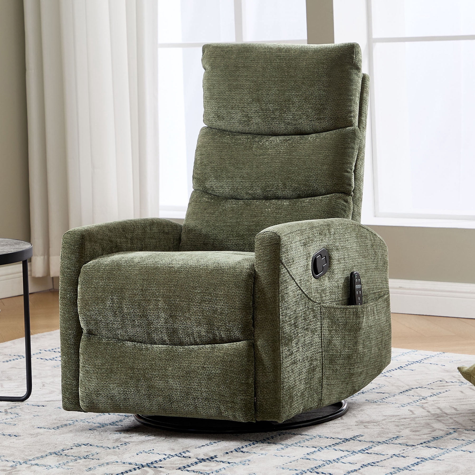 S-HOME Comfortable Heat Massage Manual Recliner Chair In Durable Fabric Featuring Rocker And Swivel For Ultimate Relaxation，Green