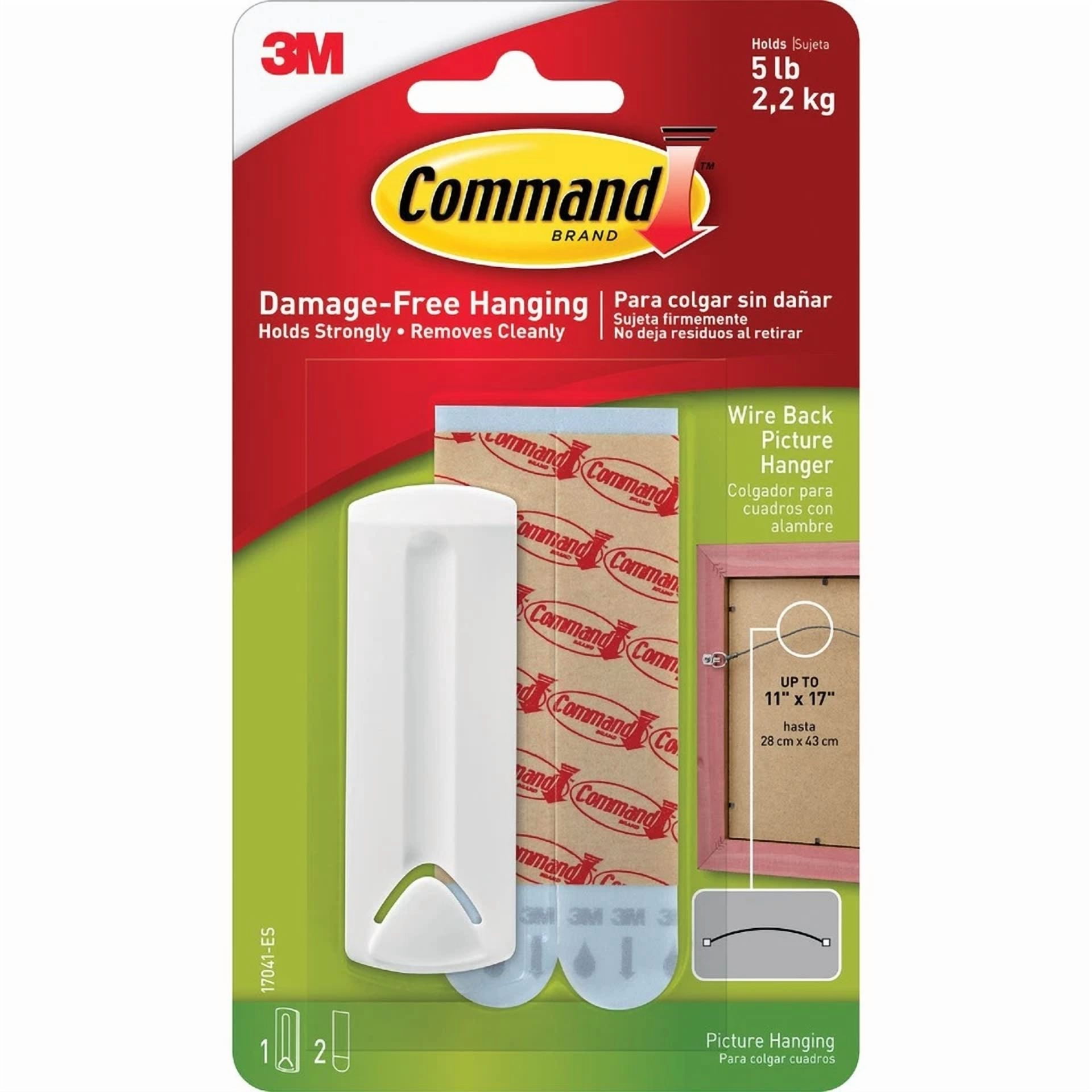 Command Wire-Backed Picture Hanger, White, 1 Hanger, 2 Strips 17041Es Command
