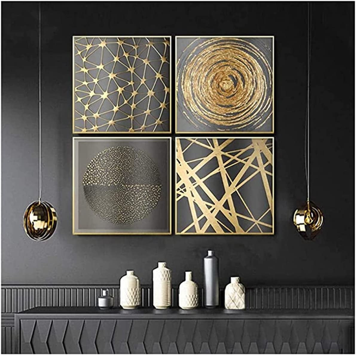 Modern Luxury Gold Foil Print Canvas Painting Abstract Round Poster ...